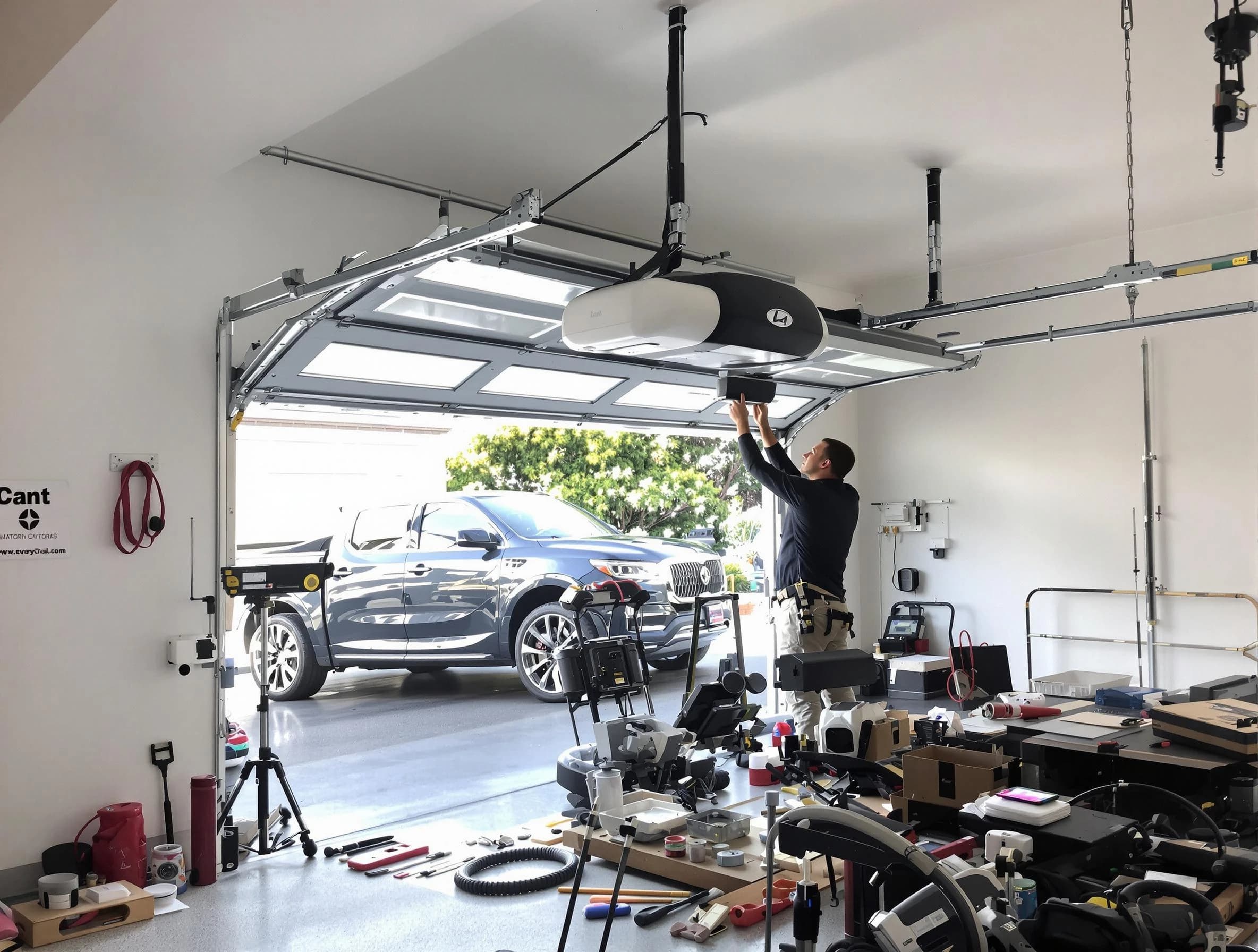 Frederick Garage Door Repair specialist installing smart garage door opener system in Frederick home