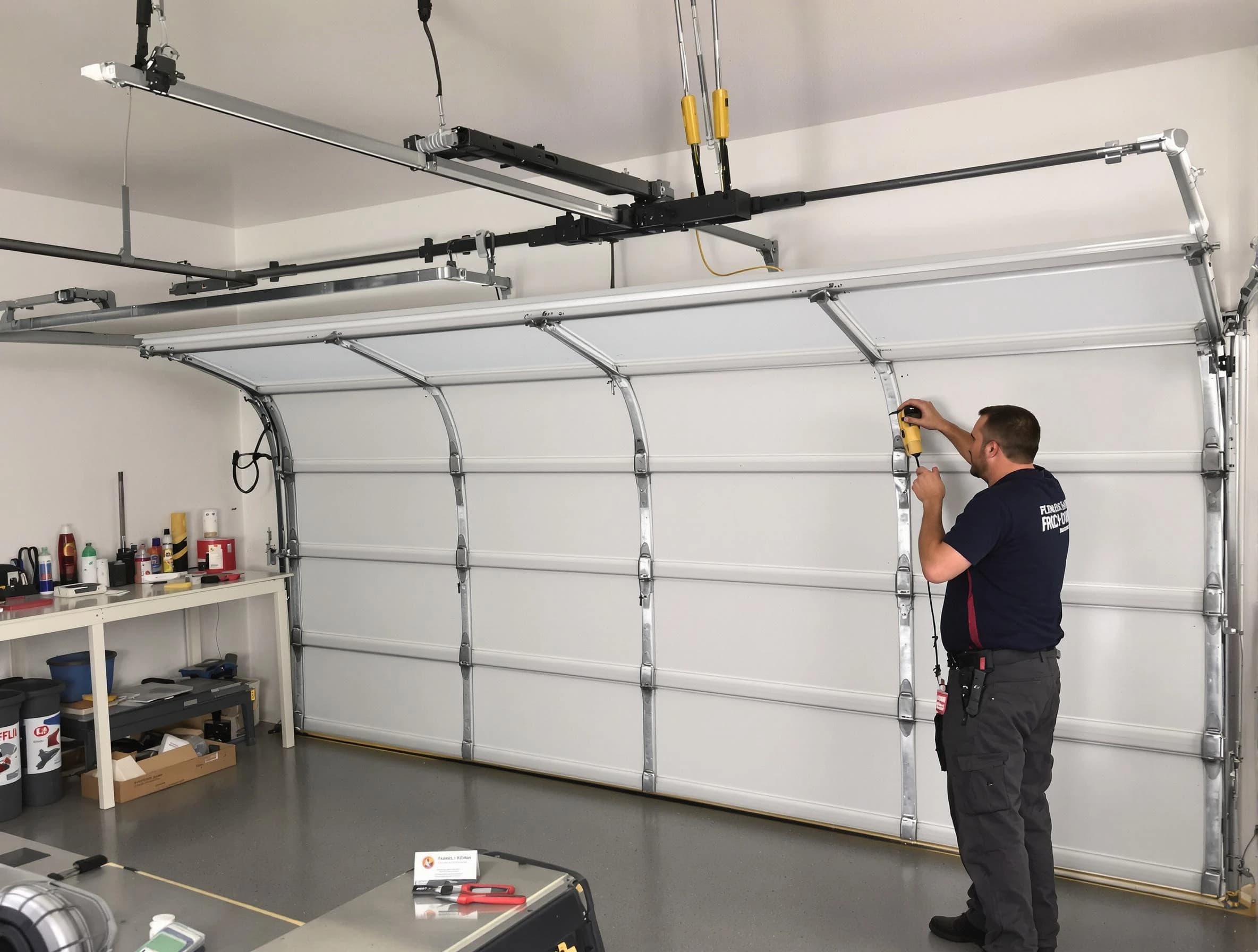 Frederick Garage Door Repair certified technician performing overhead door system repair in Frederick