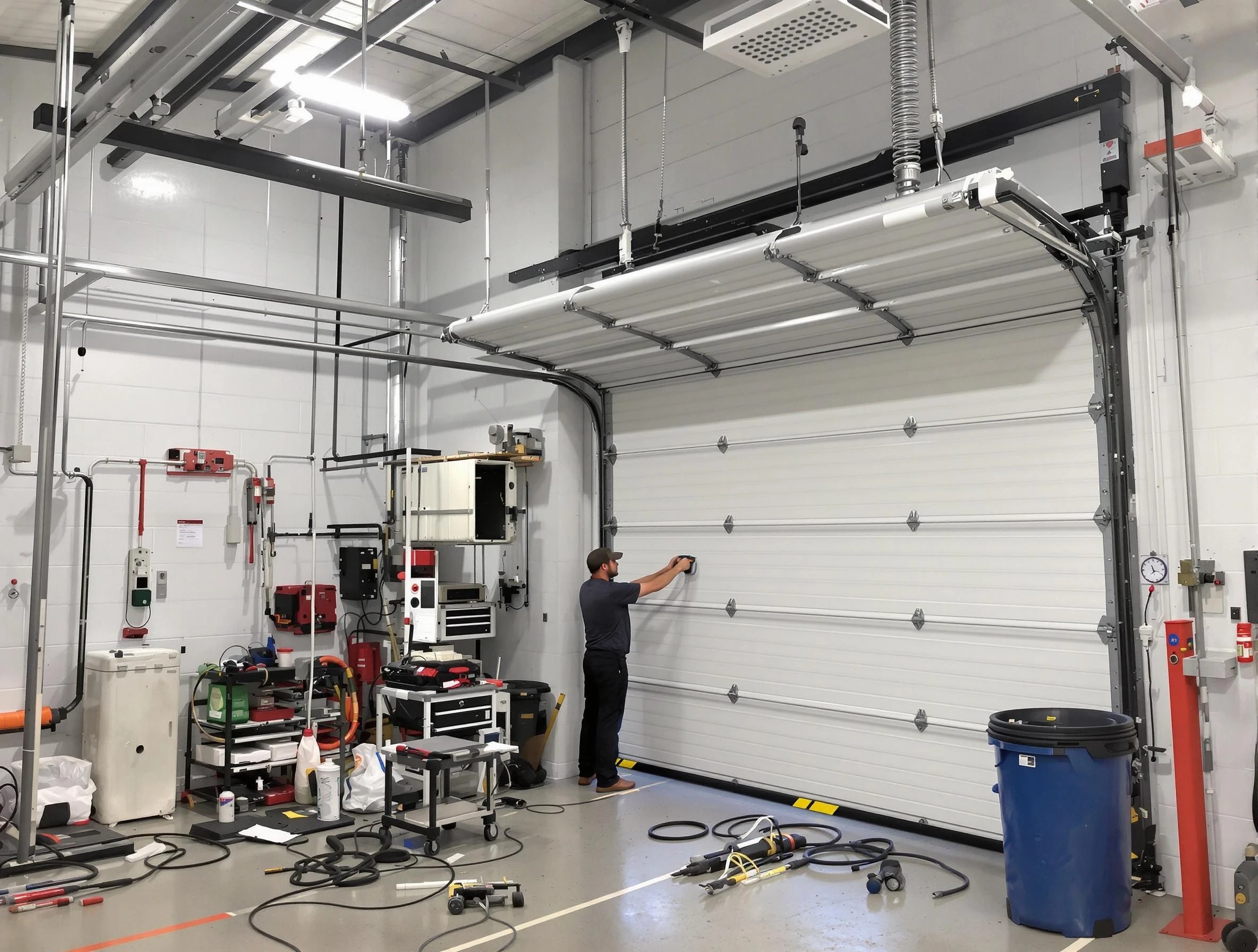 Frederick Garage Door Repair certified technician performing commercial door repair at a Frederick business facility