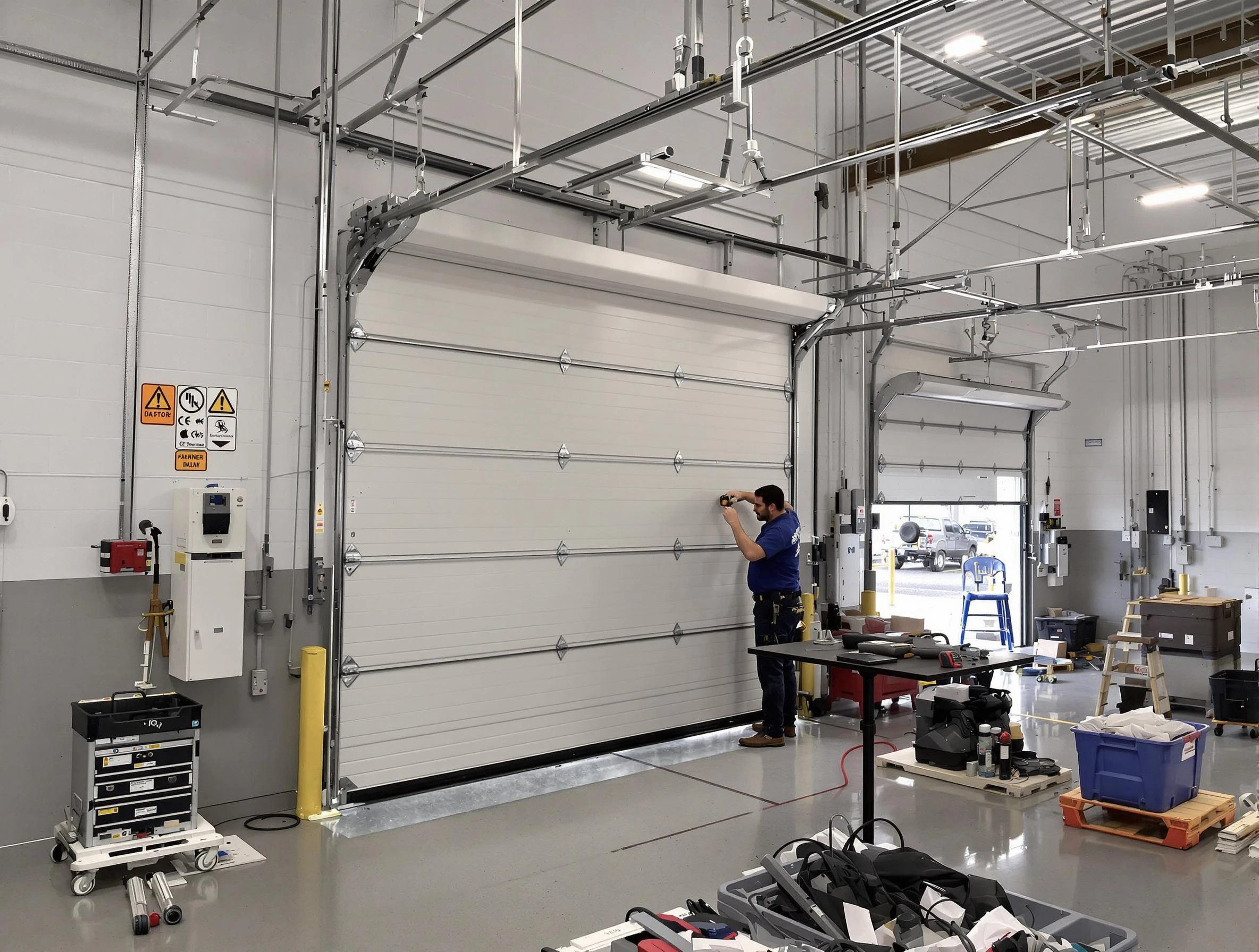 Commercial garage door repair being performed by Frederick Garage Door Repair expert in Frederick