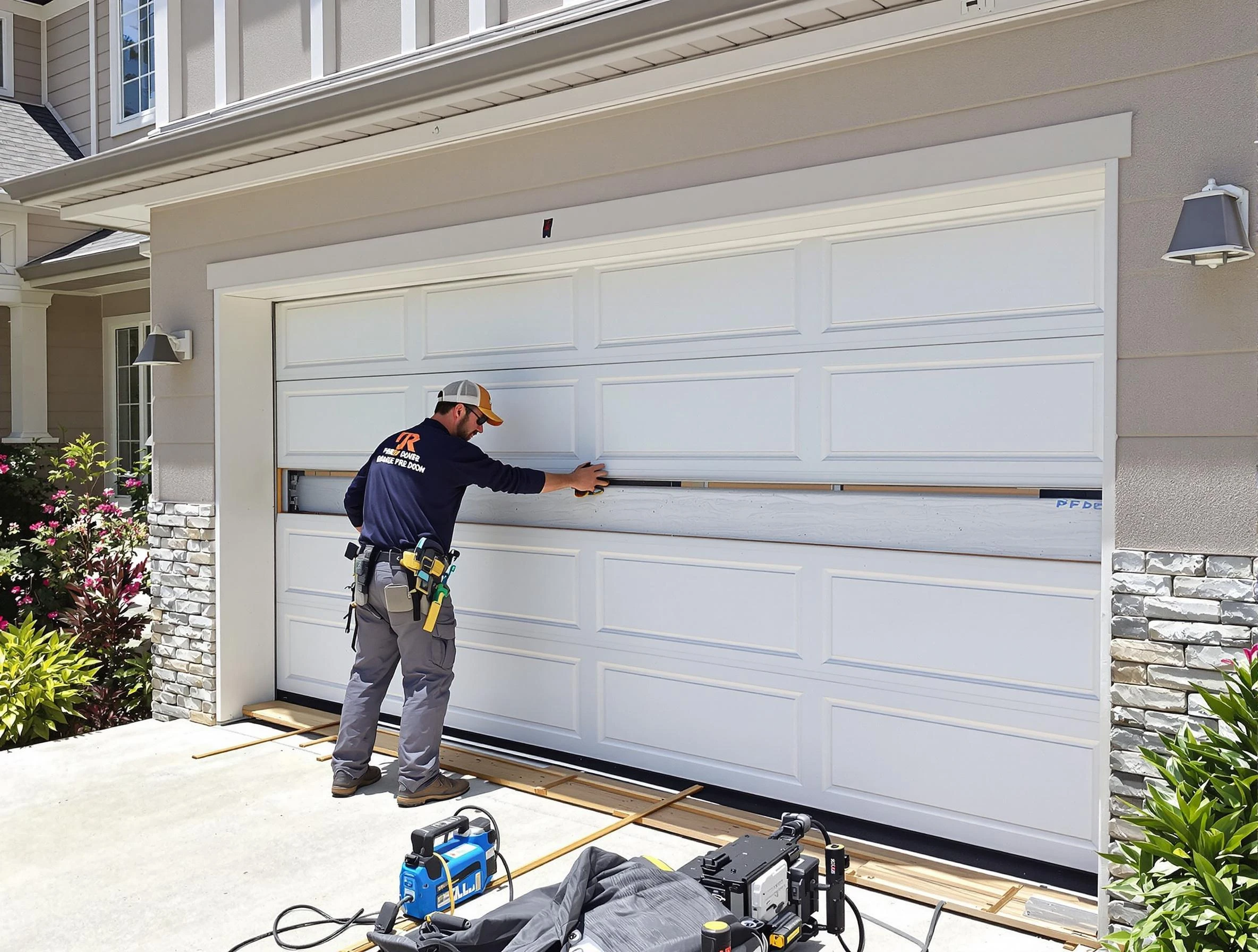 Frederick Garage Door Repair team performing complete garage door replacement at Frederick residence
