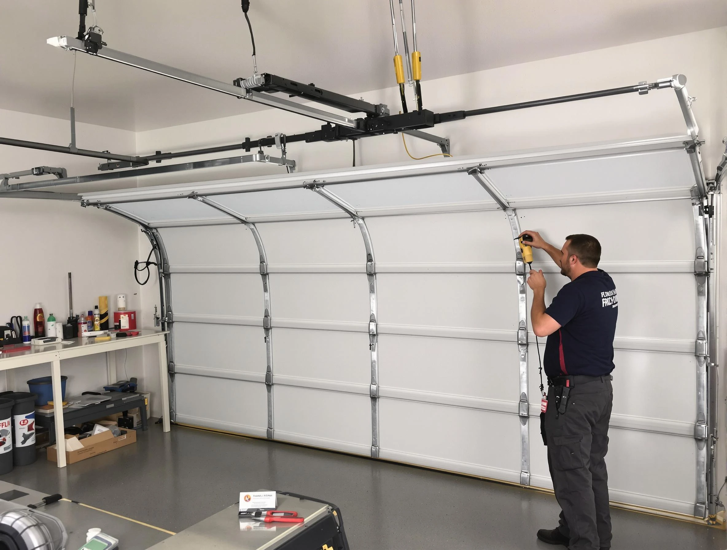 Frederick Garage Door Repair certified technician performing overhead door system repair in Frederick