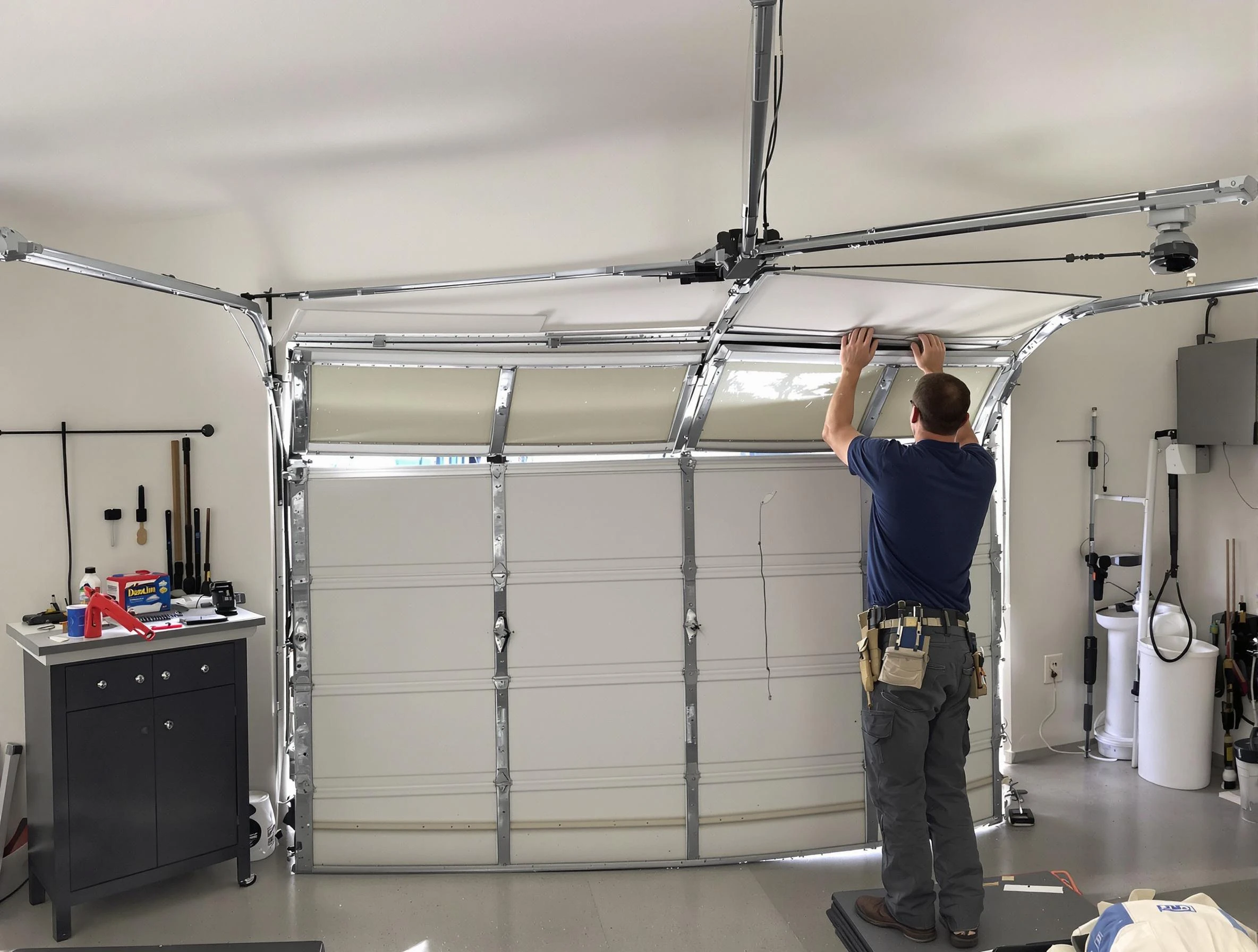 Frederick Garage Door Repair specialist performing precise section replacement on Frederick garage door