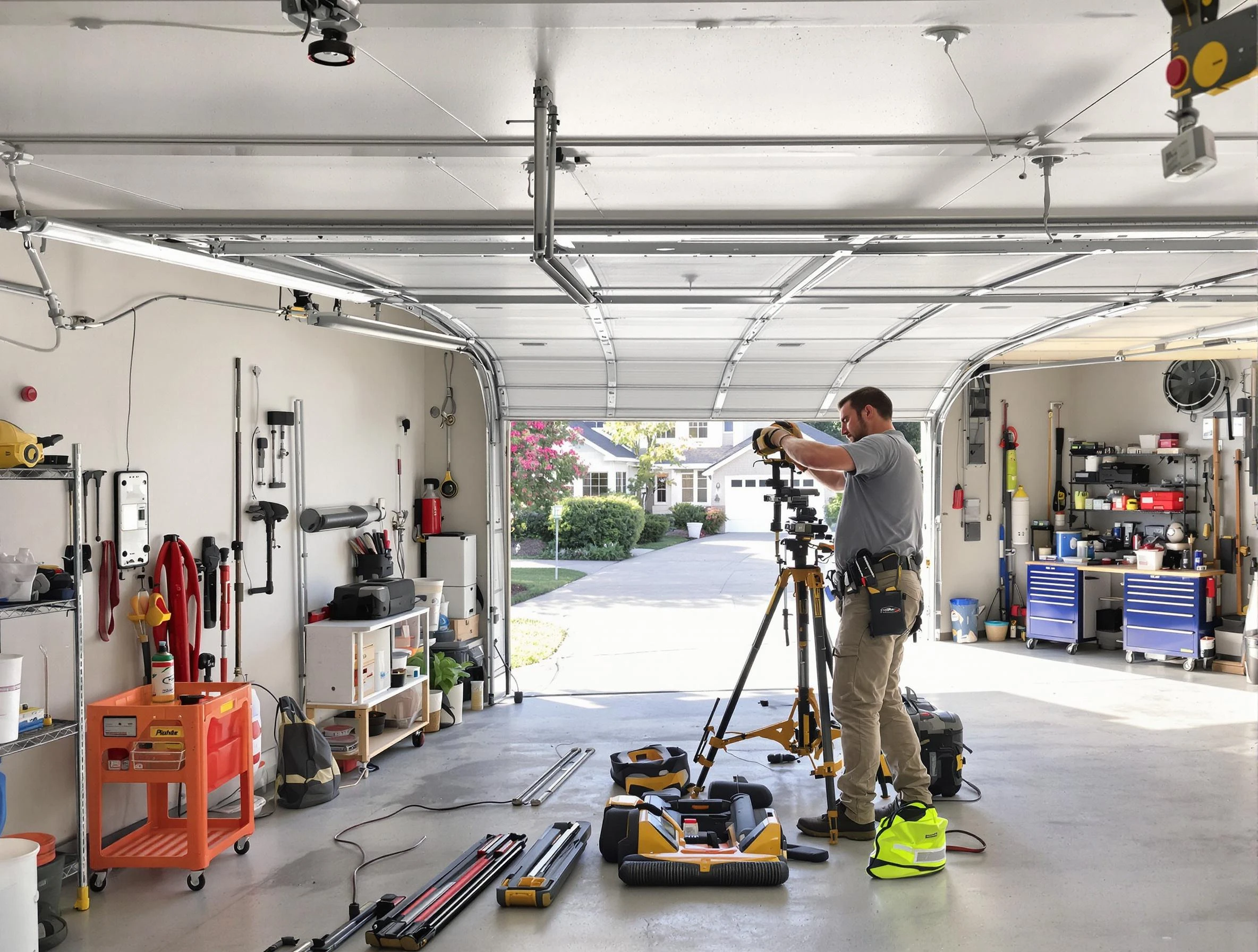 Frederick Garage Door Repair specialist performing laser-guided track alignment in Frederick